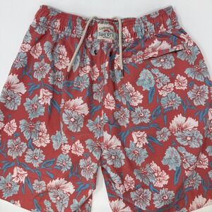 Faherty Brand Mens Medium Floral Swim Trunks Coral Elastic Waist Board Shorts